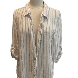 Rose marine Italy Linen striped tunic top blouse size Large Coastal Grandma
